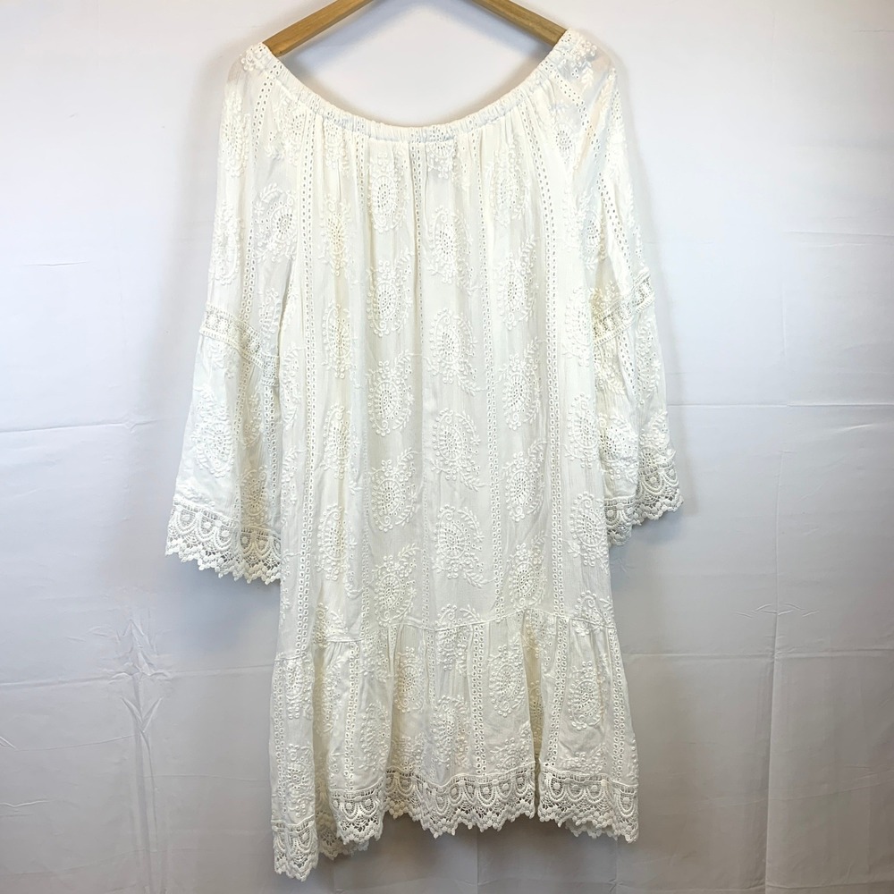 Karen Kane Womens Off White Embroidered Eyelet Off Shoulder Dress XL - Picture 3 of 16